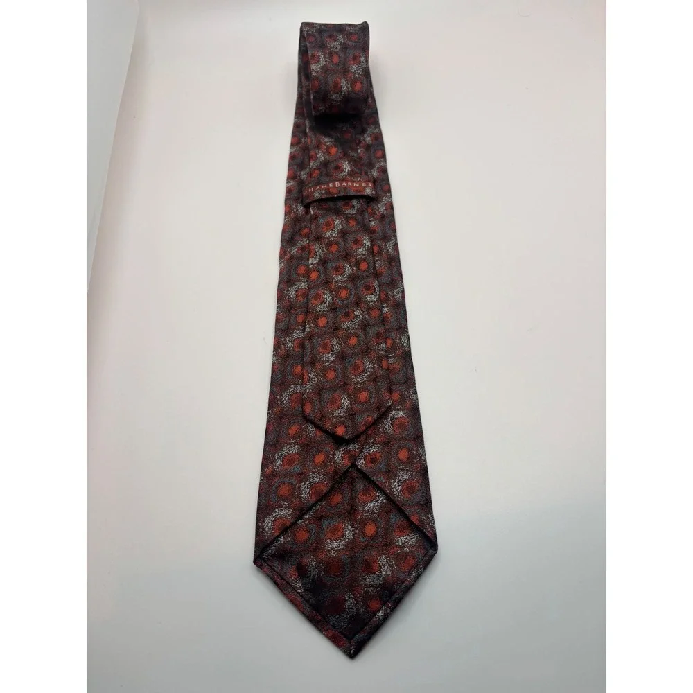 Jhane Barnes Mens Silk Necktie Rust Orange Blue Abstract Geometric Pattern Tie